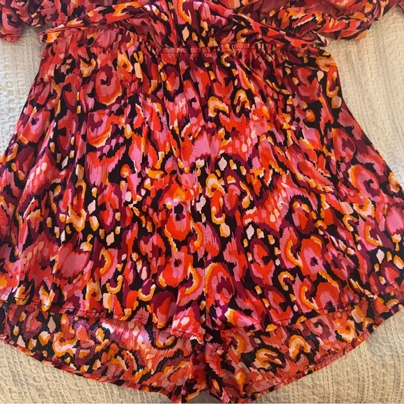 Cupshe Pink Red Orange Printed Swim Coverup romper with shorts - Picture 5 of 6